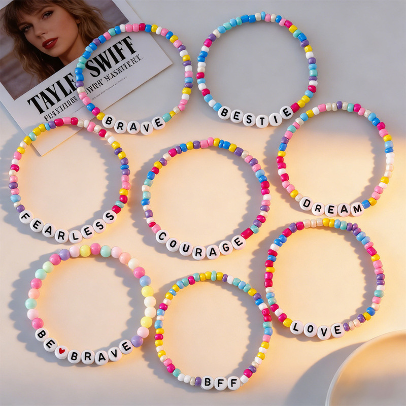 European and American Cross-Border Hot-Selling Taylor Bohemian Style Friendship Love Heart Soft Clay Bead Letter and Number Bracelet