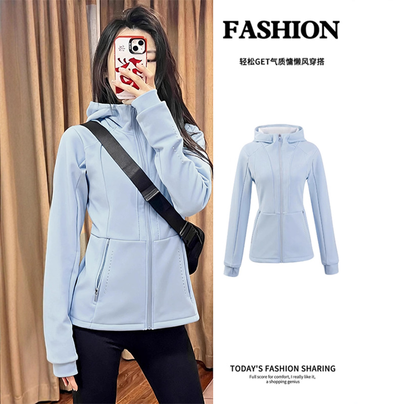 Very Good-Looking Early Winter Thick Velvet Jacket Autumn and Winter 2025 New Blue Slim Soft Shell Jacket All-In-One Velvet for Women
