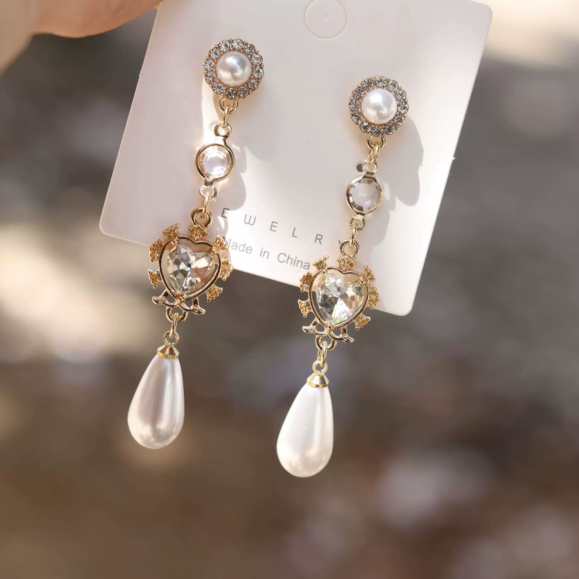 青岛新款时尚耳坠韩版 巴洛克复古爱心宝石珍珠耳钉耳环女262