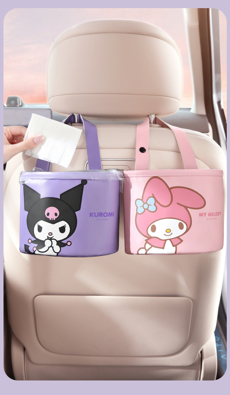 Sanrio Kuromi Car Storage Box Car Side Storage Bin Car Seat Back Storage Bag Car Trash Can