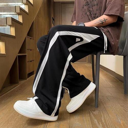 Men's Loose Straight Leg Youth Summer Thin Striped Ice Silk Weight Loss Sport Pants