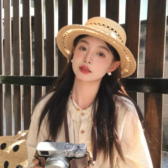 高品质~拉菲镂空平顶帽子女新款夏季礼帽