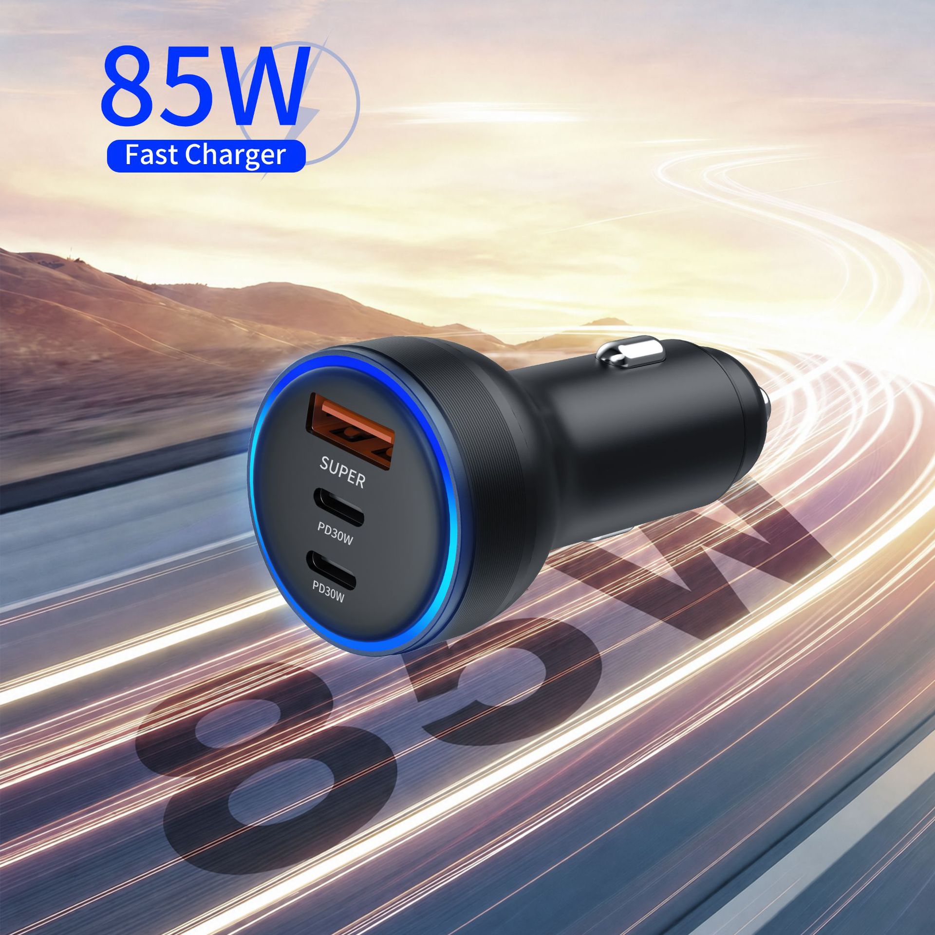 85W Aluminum Alloy USB+Dual PD Multi-Port Simultaneous Fast Charging Car Charger, Full Protocol Car Mobile Phone Charger