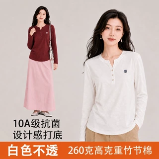 富欣娜秋冬新款美式复古设计感纽扣长袖T恤女辣妹内搭打底衫上衣