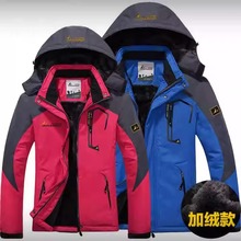 亚马逊wish爆款冲锋衣情侣户外连帽大码加绒加厚防风保暖棉衣袄男