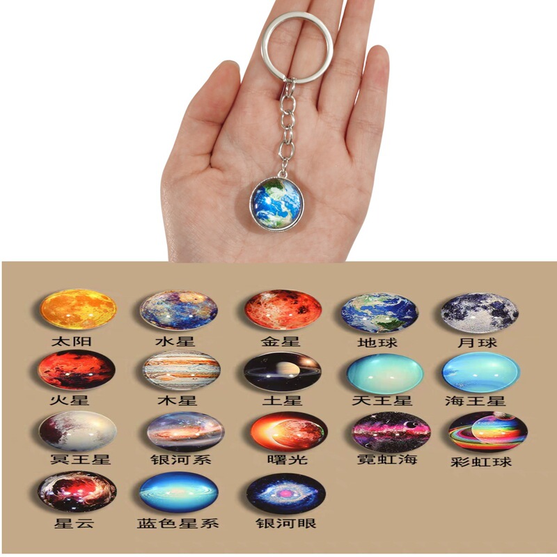 Moon Keychain Solar System Metal Pendant Galaxy Nebula Earth Mars Saturn Double Sided Glass Ball Keychain