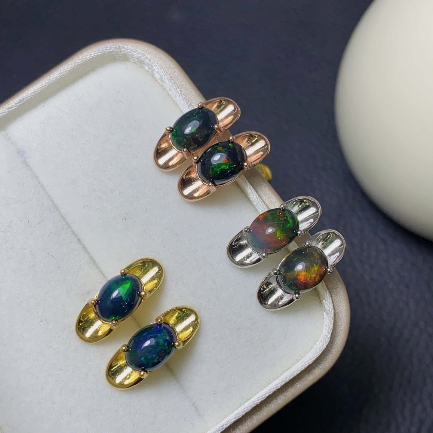 Natural Black Opal Earrings, S925 Sterling Silver Inlaid with Pure Garnet, Main Stone Approximately 6*8mm