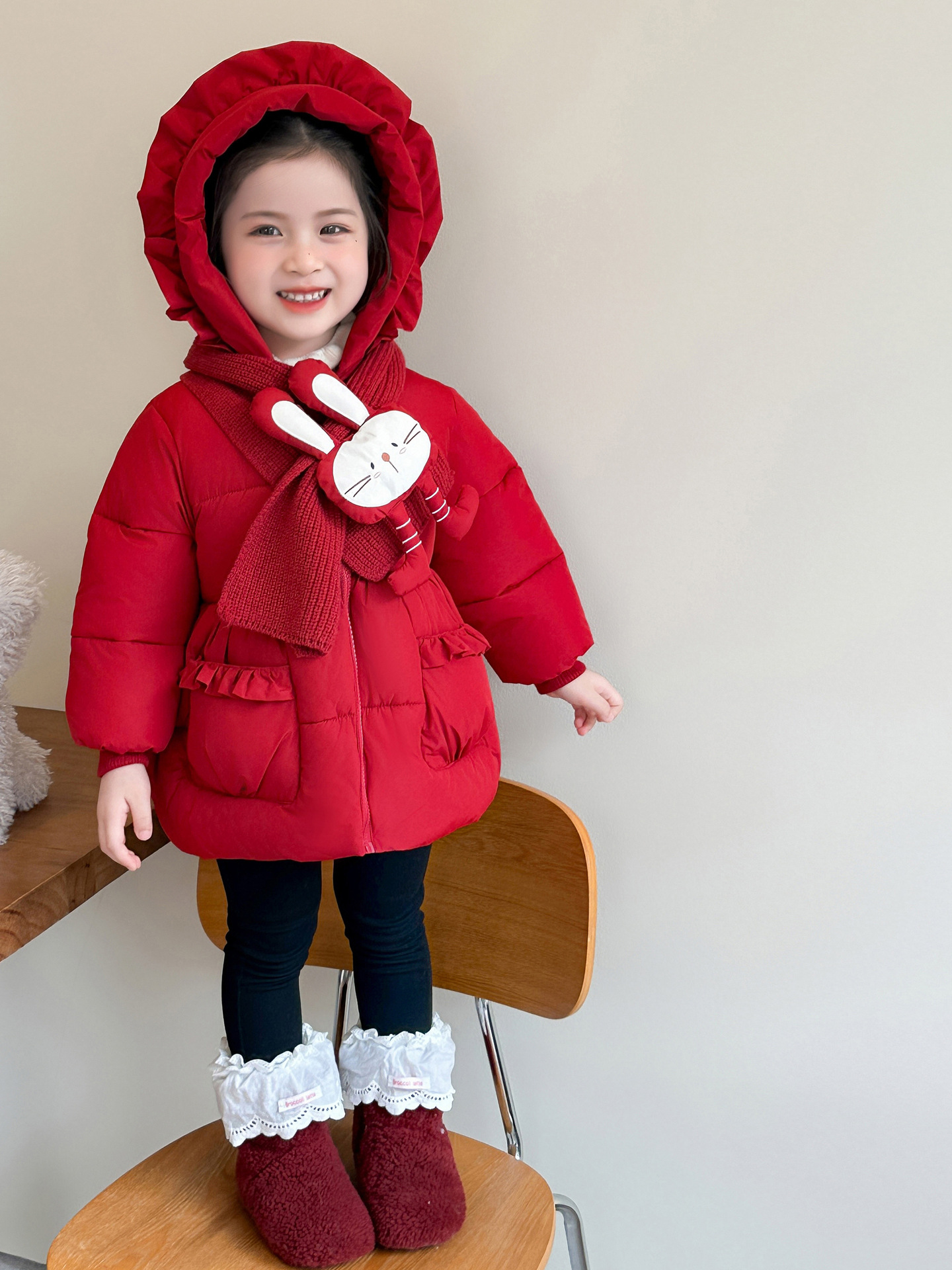 Chaqueta de invierno para niñas 2025 nuevo invierno para niños rojo medio largo bebé grueso abrigo de moda image 2