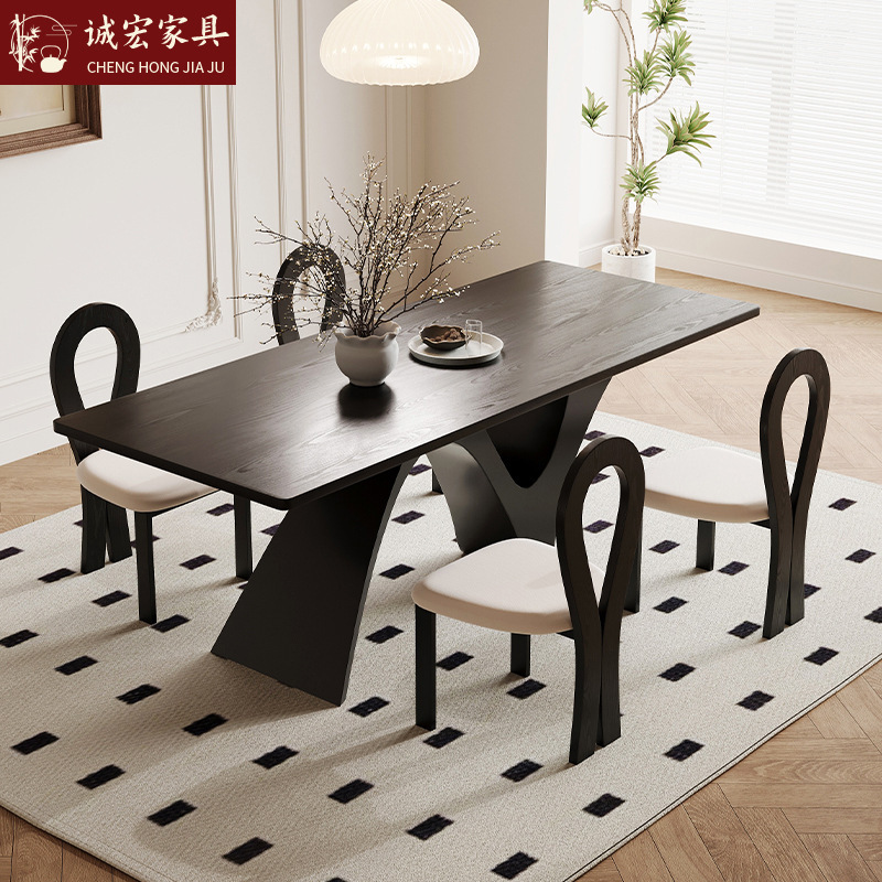 Chenghong Solid Wood Dining Table Home High-End Dining Table French Small Apartment Restaurant Table and Chairs Rectangular Negotiation Table Chenghong Solid Wood Dining Table Home High-End Dining Table French Small Apartment Restaurant Table and Chairs Rectangular Negotiation Table