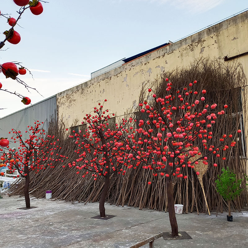 Árbol de caqui artificial Manzana Granada árbol frutal Año Nuevo deseando Árbol Caqui Ruyi piso gran planta paisaje árbol artificial