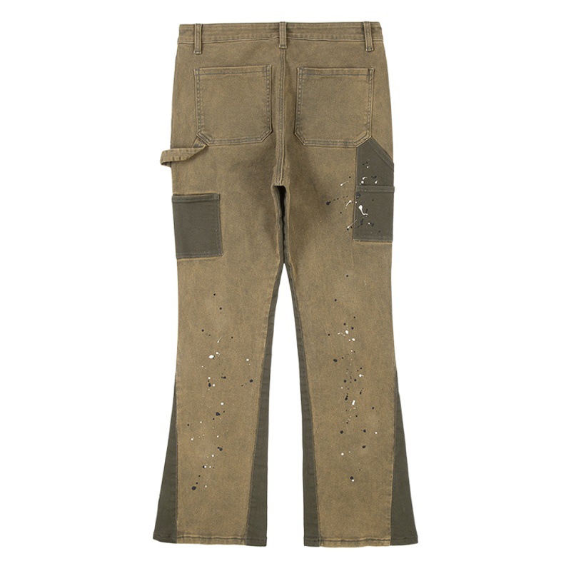 Moda creativa nuevo ejército verde costura micro-elástico registro jeans hombres costura micro-elástico Pantalones rectos al por mayor