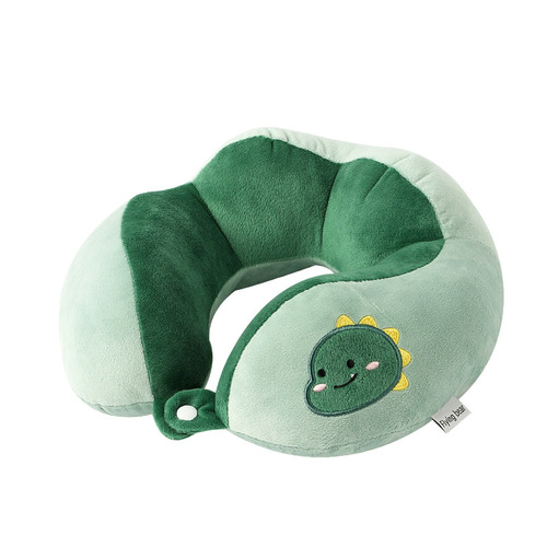 Camelback U-shaped Green Dinosaur Embroidered Cervical Pillow PP Cotton Travel Pillow Office Cervical Pillow with Printed Logo Wholesale