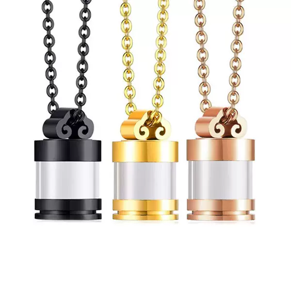 New Stainless Steel Glass Transparent Urn Openable Pendant Steel Color Men's and Women's Necklace Pet Urn Necklace
