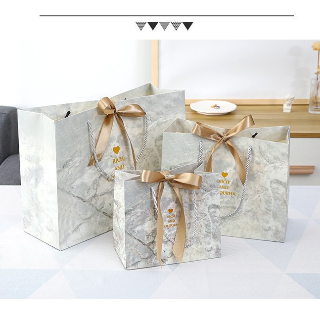 Cross-Border Manufacturers Wholesale In-Stock Marble-Patterned Handbags, Clothing Bags, Gift Bags, and Takeaway Paper Bags