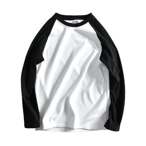 Double-sided German velvet rag-shoulder long-sleeved T-shirt men's autumn and winter warm splicing contrasting base shirt loose round neck couple top