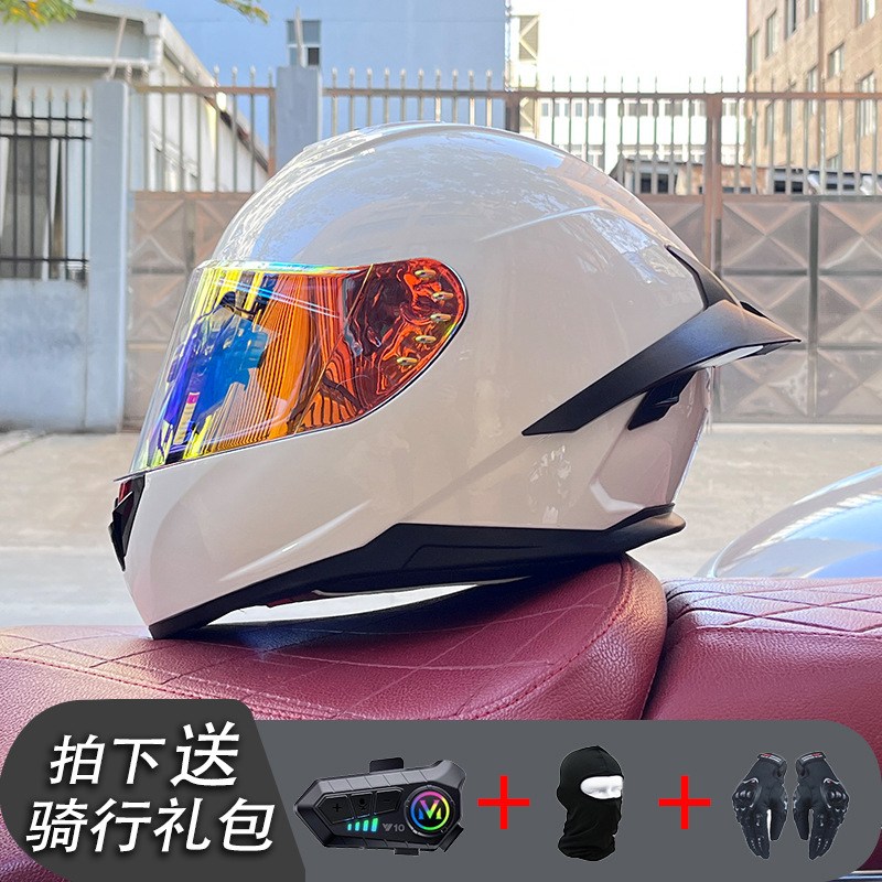 Nueva certificación estándar nacional motocicleta casco completo casco neto Bluetooth hombres y mujeres personalidad de verano cuatro estaciones cola grande pareja corriendo