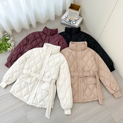 波浪纹收腰羽绒棉衣女2025年新款冬季立领韩版收腰棉服棉袄外套