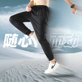 工厂批发 男士裤子冰丝有弹性夏季薄款休闲直筒束脚裤夏季外贸
