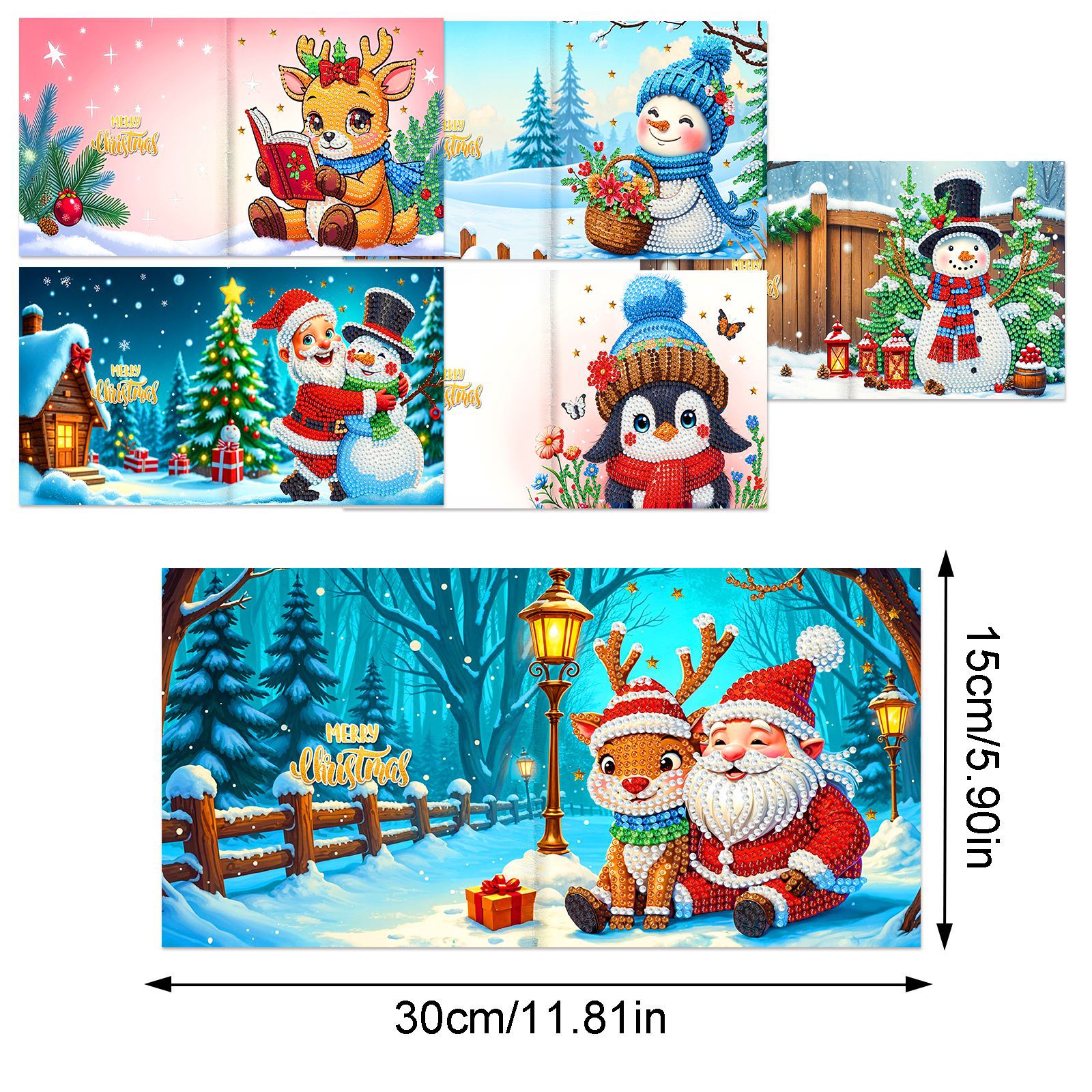 Explosiones transfronterizas de Navidad multiserie de tarjetas de felicitación puntuales hechas a mano 9 conjuntos de sobre de diamante 6 conjuntos de dibujos animados