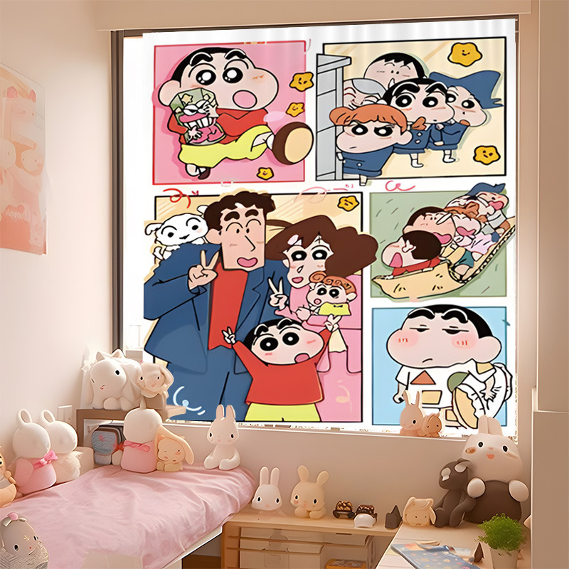 Crayon Shin-New Cartoon Curtain Velcro Punch-Free Blackout Cloth Wardrobe Shelter Bedroom Dormitory Simple Curtain
