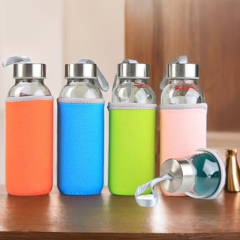 Regalo de publicidad taza de vidrio transparente taza de agua de cuerda logotipo personalizado taza portátil al aire libre al por mayor botella de agua sellada