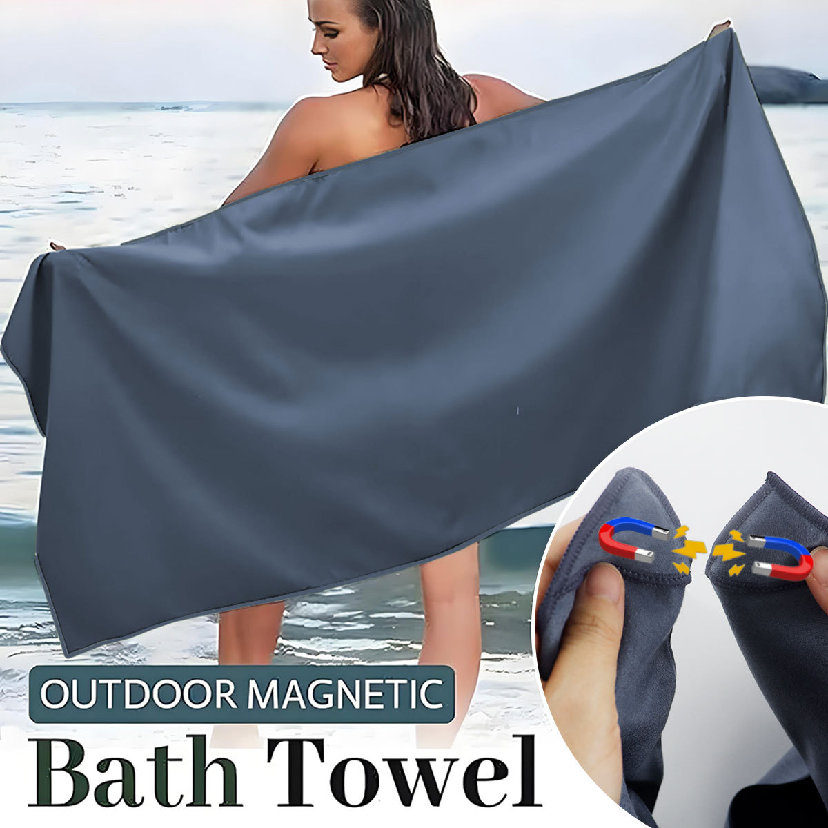 Toalla de Baño Magnética de Venta Caliente Transfronteriza, Toalla de Playa para Exteriores, Toalla de Baño Multiusos, Toalla de Microfibra de Secado Rápido, Toalla de Baño Portátil