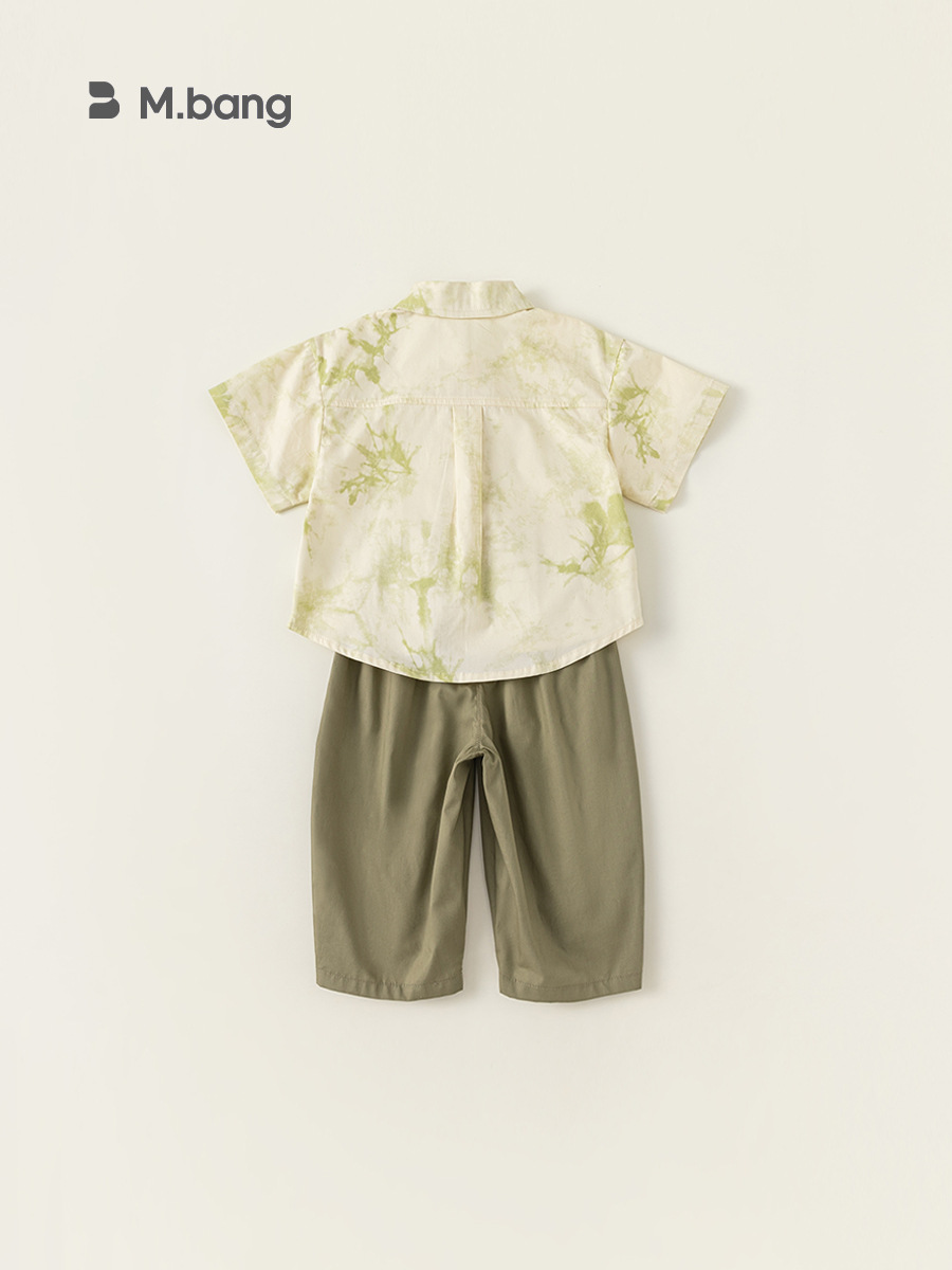 Ropa de verano para niños Youbao ropa de dos piezas para niños hebilla de estilo nacional impresión camisa pantalones chinos set