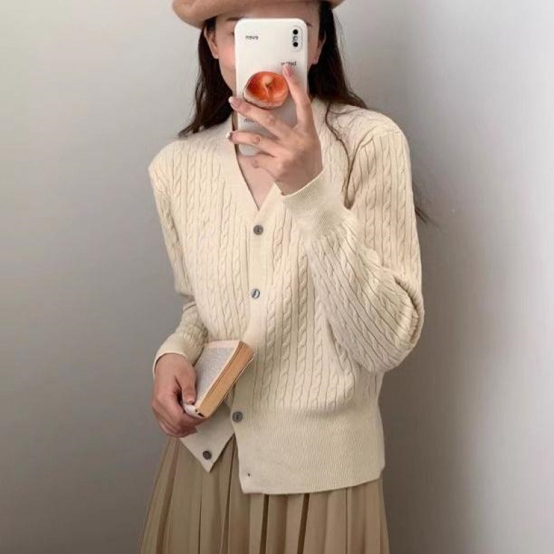 ニットセーターカラー新しい刺繍ニットセーターカーディガン女性のスリムツイストジャケットルーズフィット|undefined