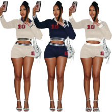 新款运动短裤毛衣套装MZ88597现货亚马逊跨境女装高弹力毛衣套装