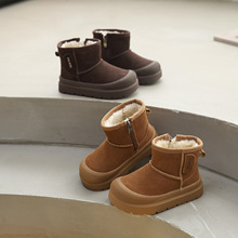 儿童雪地靴2025冬季新款男童棉靴女童加厚防踢真皮短靴保暖棉靴子