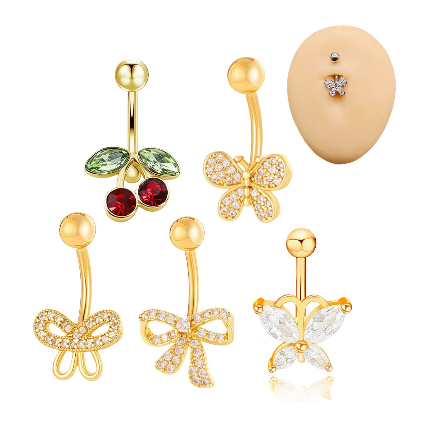 Piercing para ombligo de acero inoxidable con corazón y lazo_voghion.com