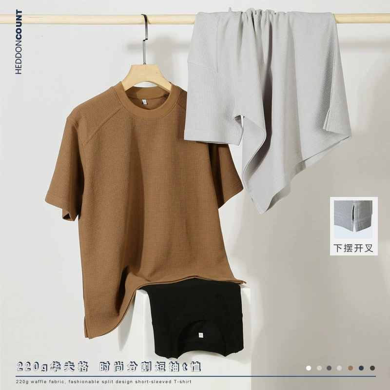 Men Mouncer 220g грамм Wafg с короткими рукавами футболка с рукавами плеча с открытым подолом сплошной цвет летняя футболка оптом