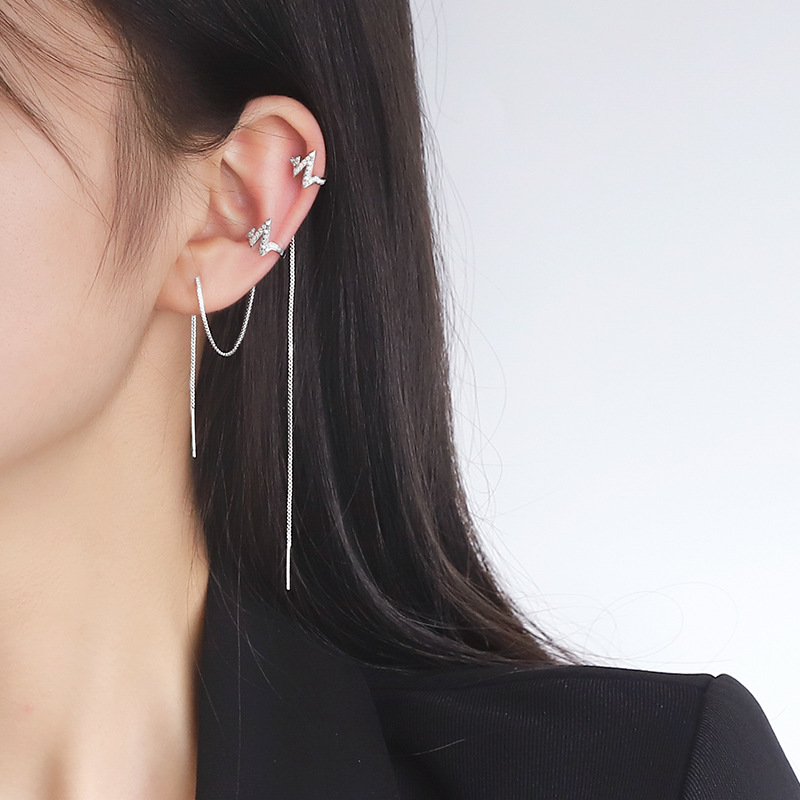 925 plata esterlina latido del corazón pendientes para mujeres 2022 nueva moda oído espárragos oído hueso clip oído cadena pendientes