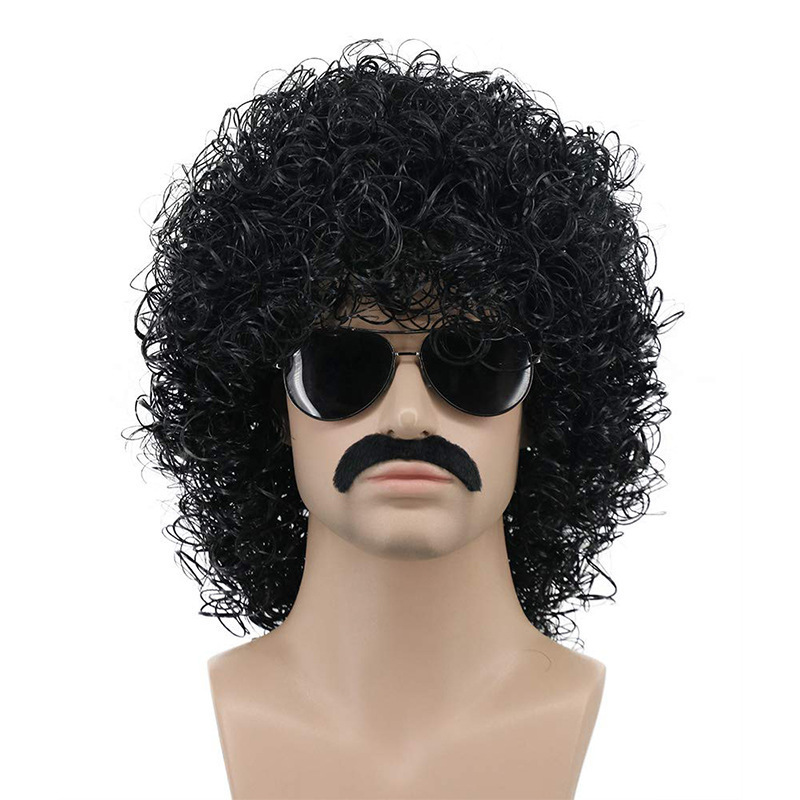 Men's Short Curly Black Rocker Beard Wig California Performance Wig Anime Costume Party Wig Manufacturer Wholesale