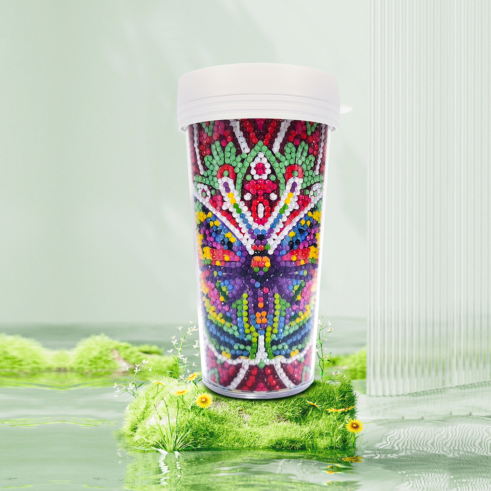 Pintura de diamantes alrededor de la nueva pintura de diamantes DIY taza de agua de diamante completo pegatinas artesanales de dibujos animados botella de agua de doble capa