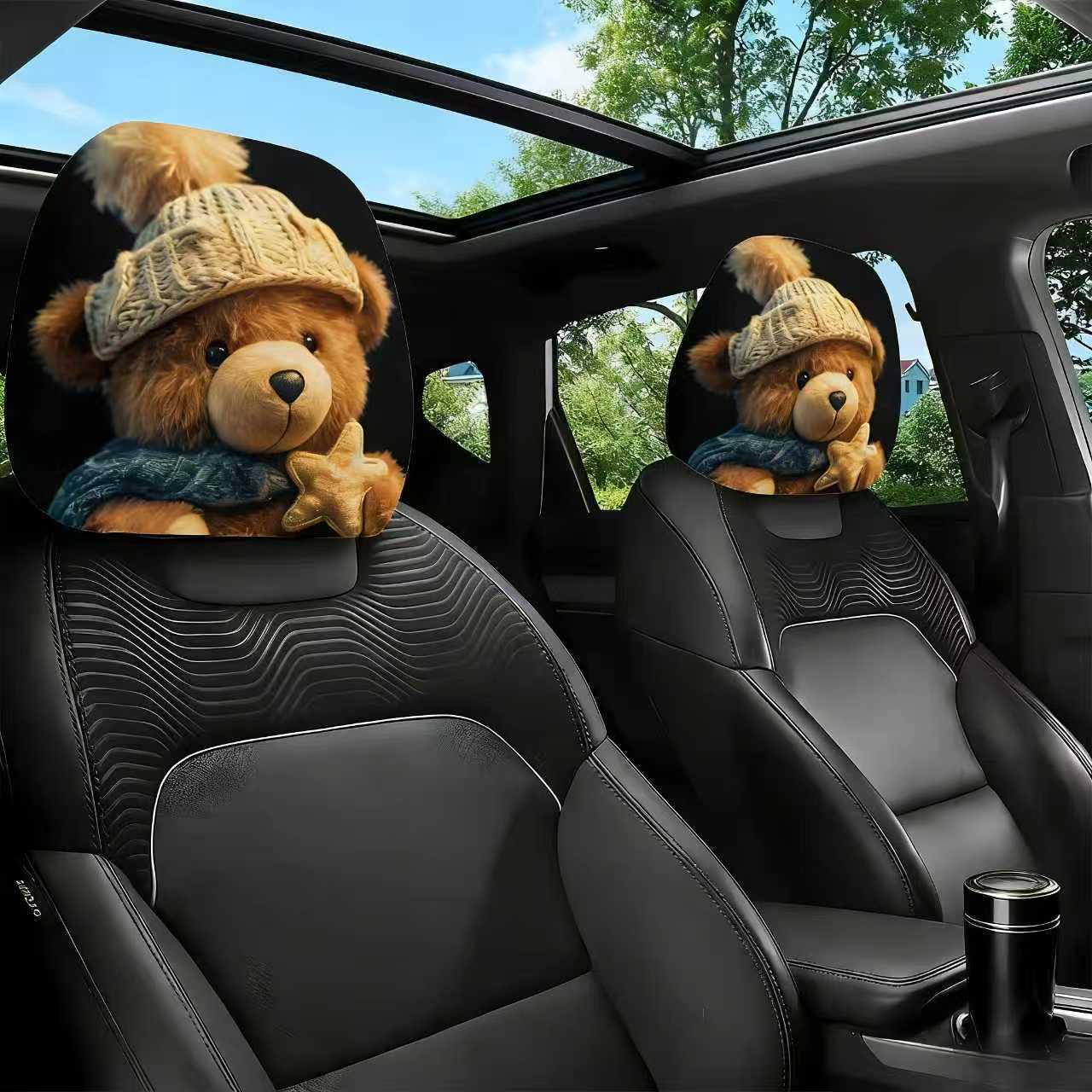 Printed car headrest covers, customizable with logos, available for dropshipping; we can create designs based on your images; suitable for TEMU and Amazon, a popular cross-border product