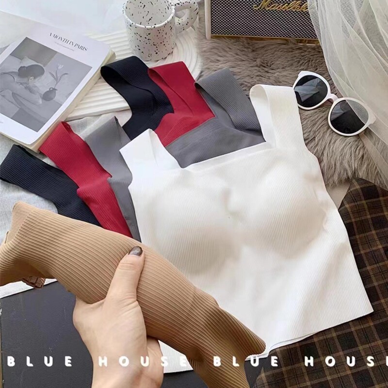 Summer new square collar vest thread seamless black technology wear-free bra one-piece fixed Cup with chest pad wrapped chest