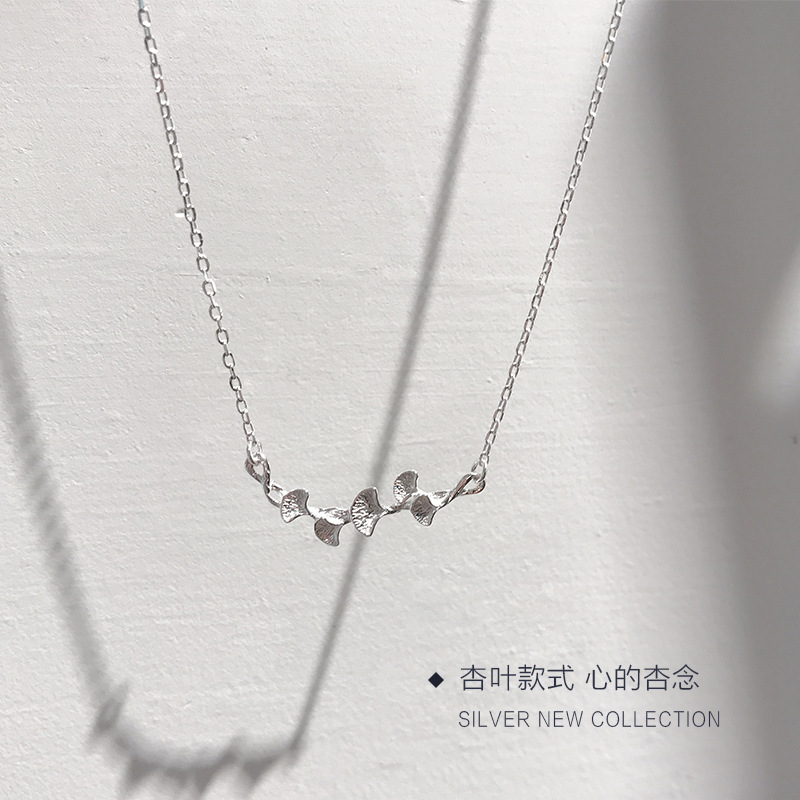 Fangxing S925 Sterling Silver Ginkgo Leaf Necklace Women's Trendy Clavicle Chain Simple Niche Elegant Versatile Forest Style Pendant Popular