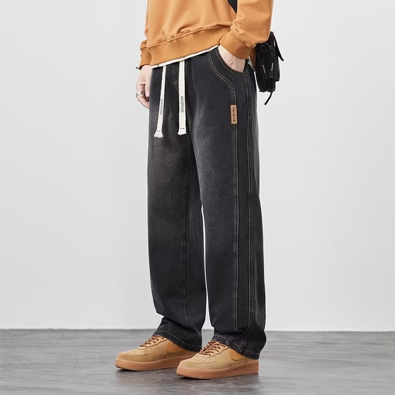 Vintage jeans para hombre 2024 otoño e invierno nuevo estilo recto marea marca de pierna ancha americana calle alta salvaje pantalones casuales