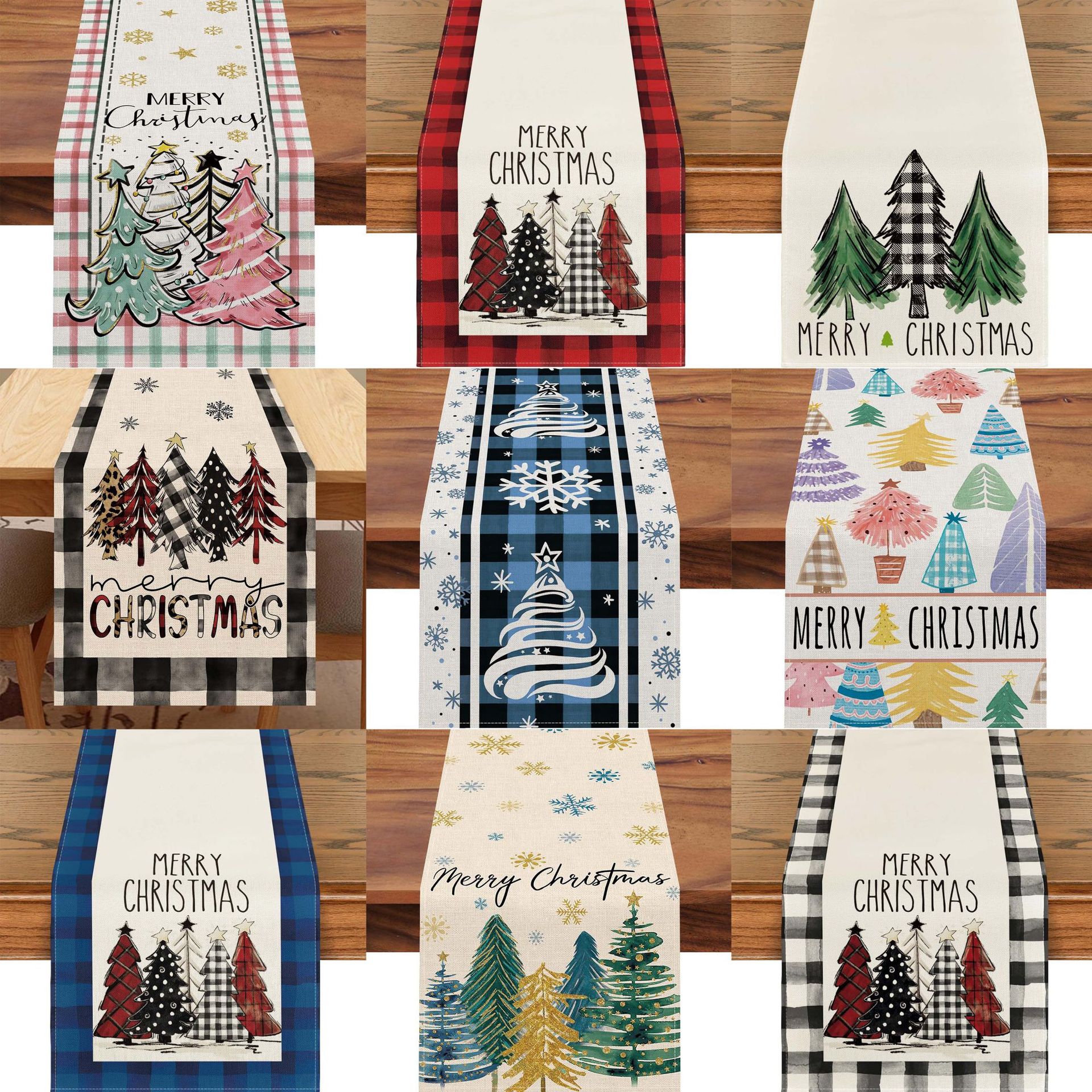 Transfronterizo 2024 Amazon nuevo árbol de Navidad festivales lino tabla bandera tabla de comedor tabla bandera de té
