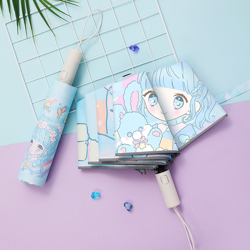 Cartoon Convenient Fully Automatic Anti-Rebound Kidsren's Umbrella Kidsren's Umbrella Foldableing Vinyl Reflective Strip Primary School Students 6-12 Years Old