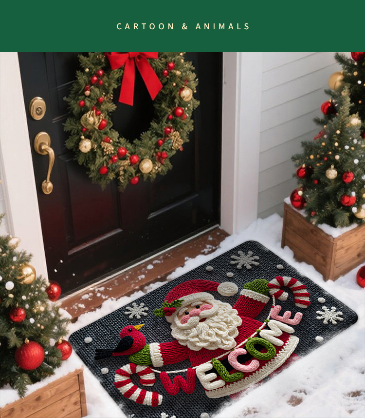 Cartoon Christmas Woolen Temu Door Mats for Home Entrance, Stain-Resistant and Easy-Care Floor Mats, Ready for Sale