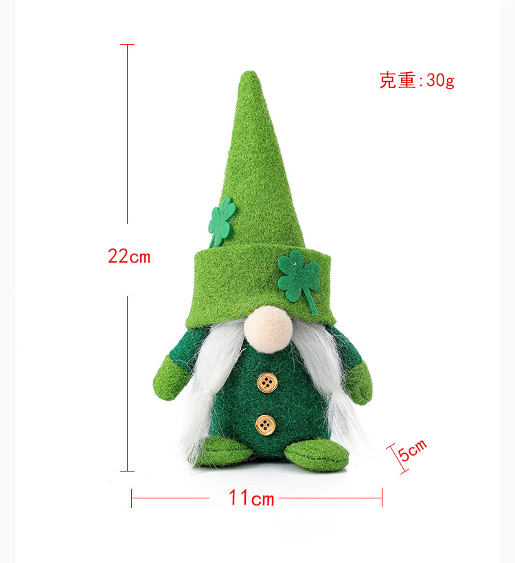 New Rudolph Doll Irish Trick Festival Green Hat Doll Faceless Old Man Green Leaf Holiday Decorations display picture 3