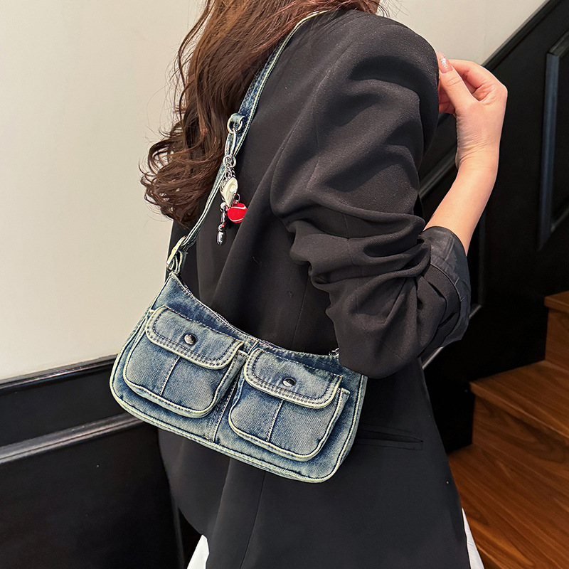 小包单肩腋下包辣妹法棍包时尚简约百搭包2025春季新款牛仔布包包