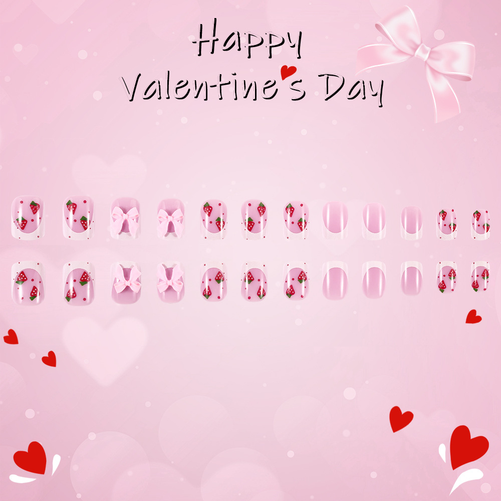 25g Weight press-on nails Nail Supplies Plastic Material Valentine'S Day Festival Knot, Strawberry, Butterfly, Bow Knot Pattern Valentine'S Day Knot Strawberry Butterfly Plastic Press-on Nails 4