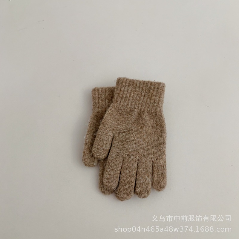 韩版儿童纯色百搭针织手套潮2025冬季男女童宝宝保暖防寒分指手套|undefined