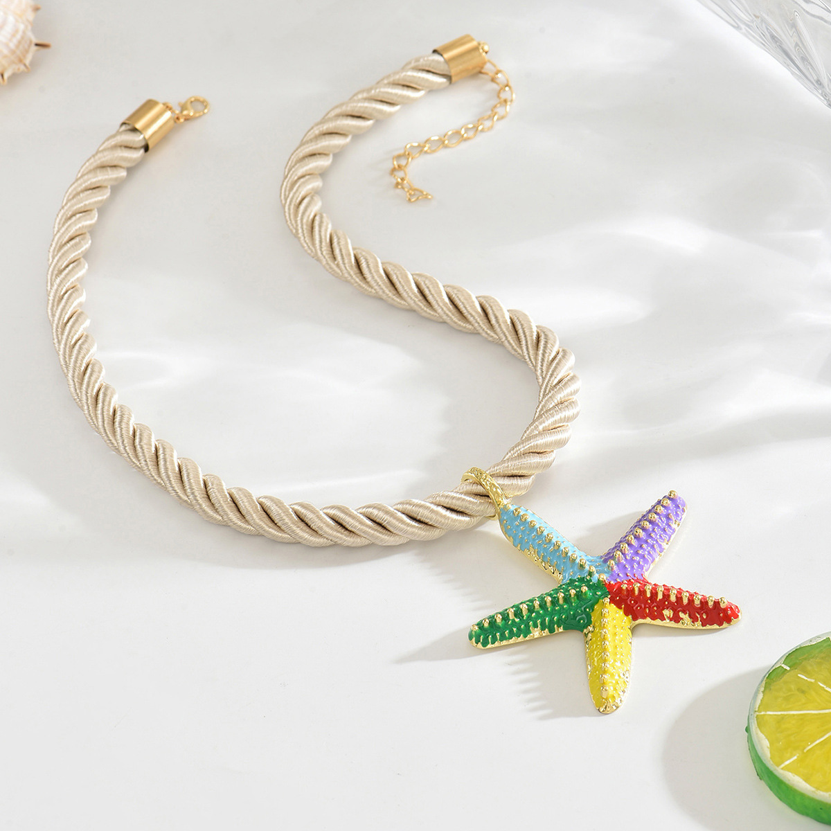 Casual, Holiday, Beach Occasion Beach Modern Style Starfish Alloy Rope Woven Chain Lobster Trigger Clasp Closure Pendant Necklaces Wholesale