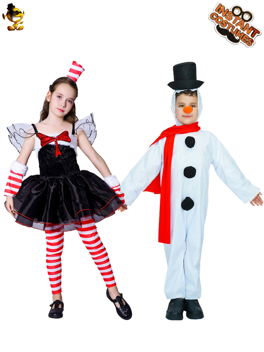 Niños de Navidad blanco lindo muñeco de nieve búho cubo Navidad elfo cos traje Navidad etapa traje