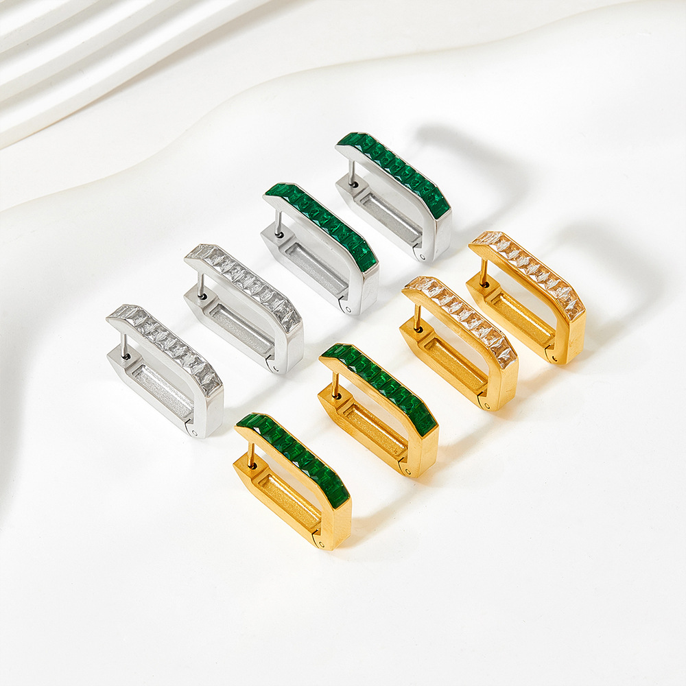 10g Weight Vacuum Plating Gold Plating Process 304 Stainless Steel Ear Needle Material 16K Gold Plated, White Gold Plated, Gold Plated Plating Material 1 Pair Retro Rhombus Inlay 304 Stainless Steel Zircon 16K Gold Plated White Gold Plated Gold Plated Stainless Steel Earrings