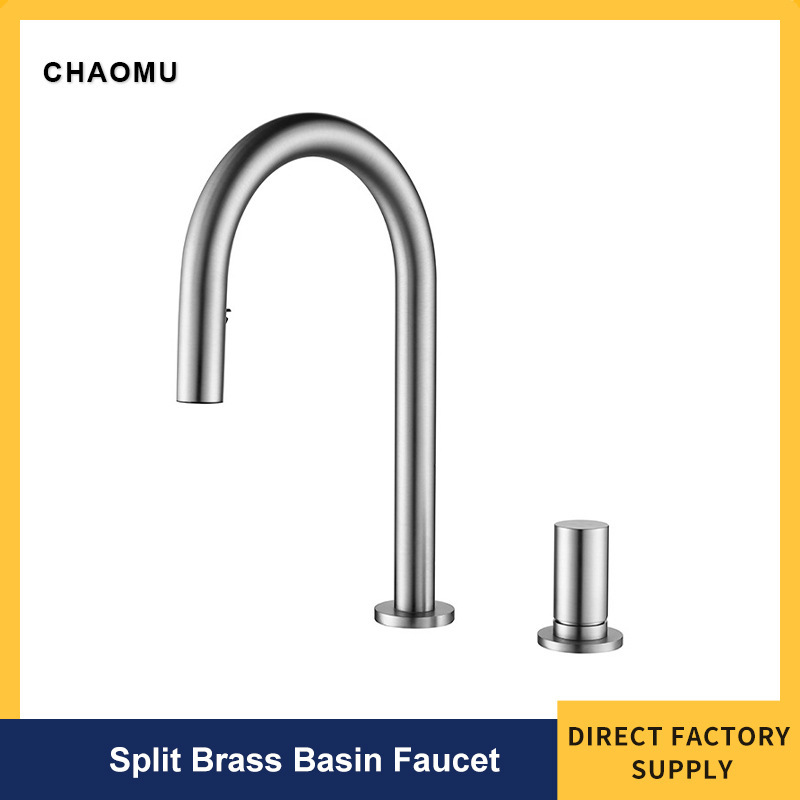 Cross-Border Brushed Nickel Brass Pull-Out Basin Faucet, Hot and Cold Washbasin Swivel Split Faucet for Hotel Projects Cross-Border Brushed Nickel Brass Pull-Out Basin Faucet, Hot and Cold Washbasin Swivel Split Faucet for Hotel Projects